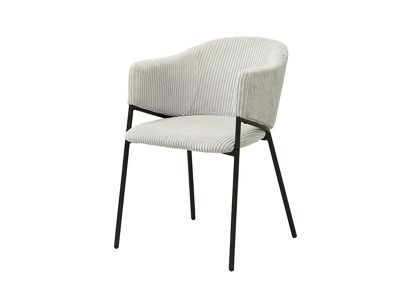 Cadeira de jantar IMANY – Veludo cotelê cinza claro – Braços – Pés de metal preto – Estilo design / industrial