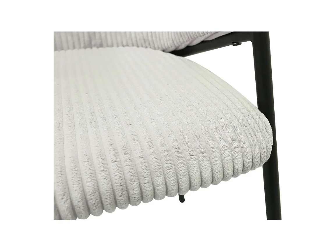 Cadeira de jantar IMANY – Veludo cotelê cinza claro – Braços – Pés de metal preto – Estilo design / industrial