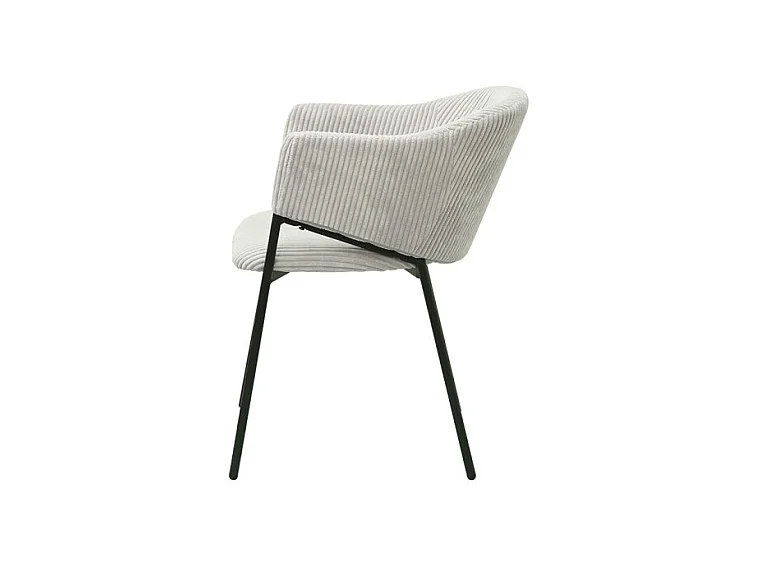 Cadeira de jantar IMANY – Veludo cotelê cinza claro – Braços – Pés de metal preto – Estilo design / industrial