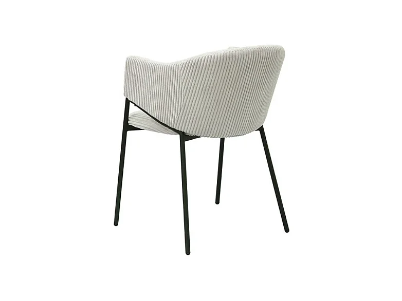 Cadeira de jantar IMANY – Veludo cotelê cinza claro – Braços – Pés de metal preto – Estilo design / industrial