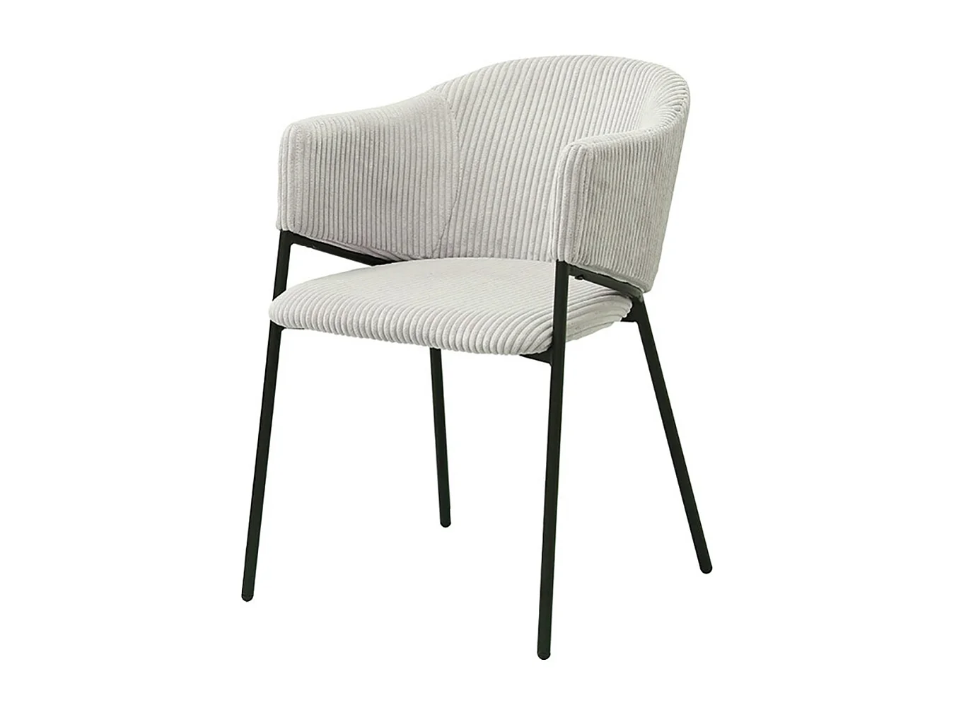 Cadeira de jantar IMANY – Veludo cotelê cinza claro – Braços – Pés de metal preto – Estilo design / industrial