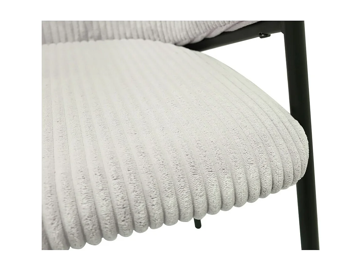 Cadeira de jantar IMANY – Veludo cotelê cinza claro – Braços – Pés de metal preto – Estilo design / industrial