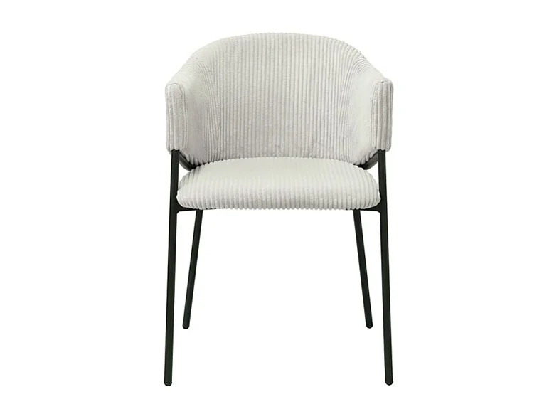 Cadeira de jantar IMANY – Veludo cotelê cinza claro – Braços – Pés de metal preto – Estilo design / industrial