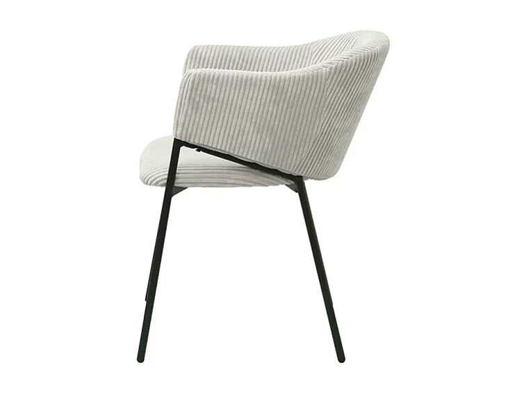 Cadeira de jantar IMANY – Veludo cotelê cinza claro – Braços – Pés de metal preto – Estilo design / industrial