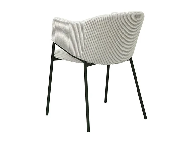 Cadeira de jantar IMANY – Veludo cotelê cinza claro – Braços – Pés de metal preto – Estilo design / industrial