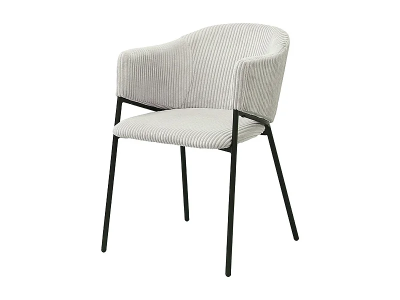 Eetkamerstoel IMANY - Lichtgrijs ribfluweel - Armleuningen - Zwarte metalen poten - Design / Industriële stijl