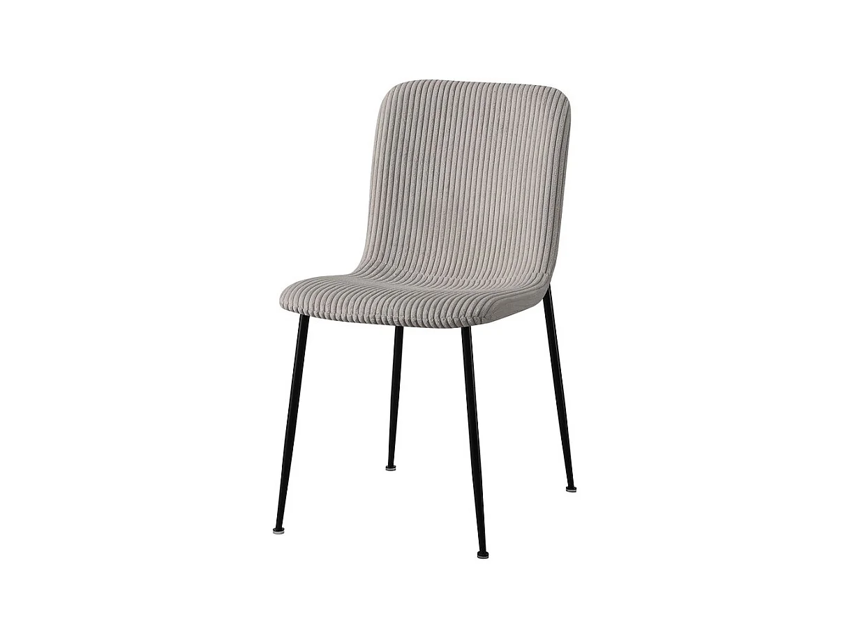 Chaise de salle à manger CORDUROY – Velours côtelé gris clair – Pieds en métal noir – Style design