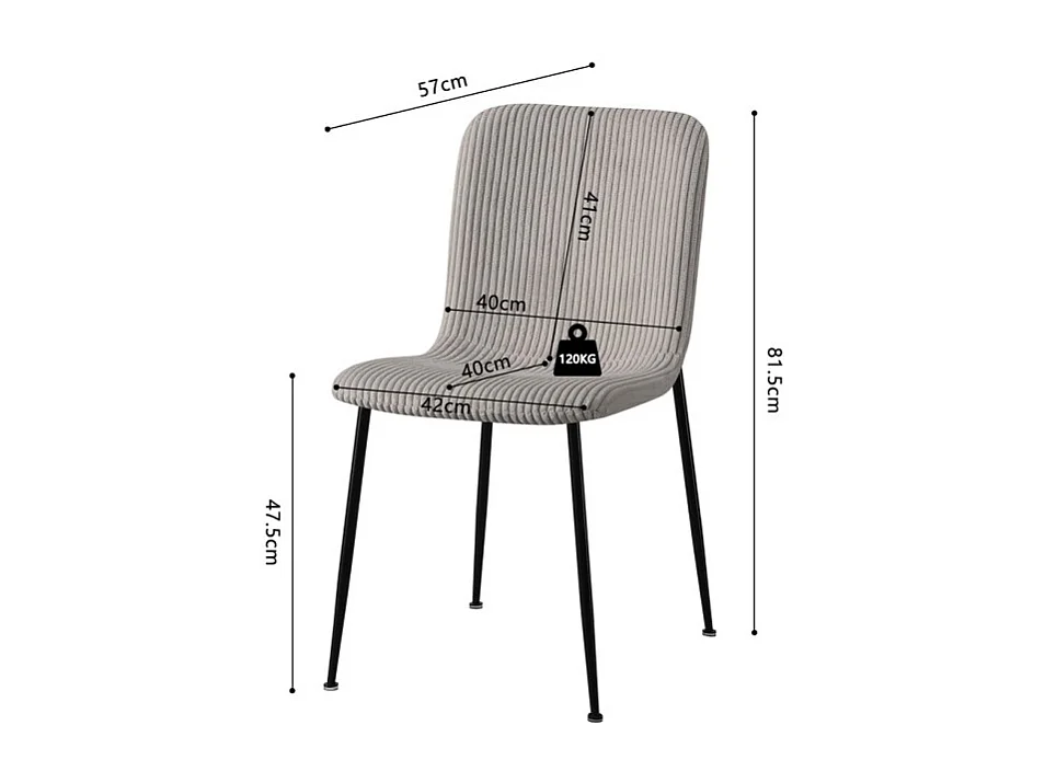 Eetkamerstoel CORDUROY – Ribfluweel lichtgrijs – Zwarte metalen poten – Design stijl