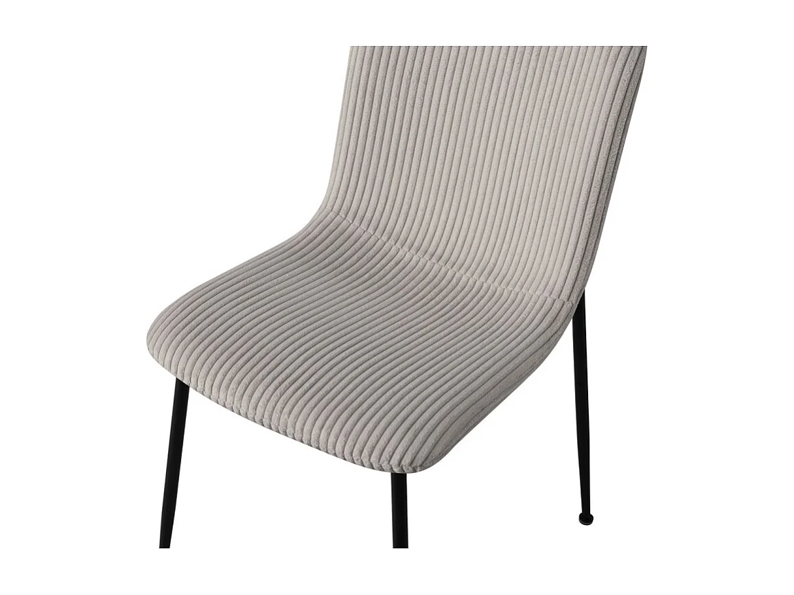 Eetkamerstoel CORDUROY – Ribfluweel lichtgrijs – Zwarte metalen poten – Design stijl