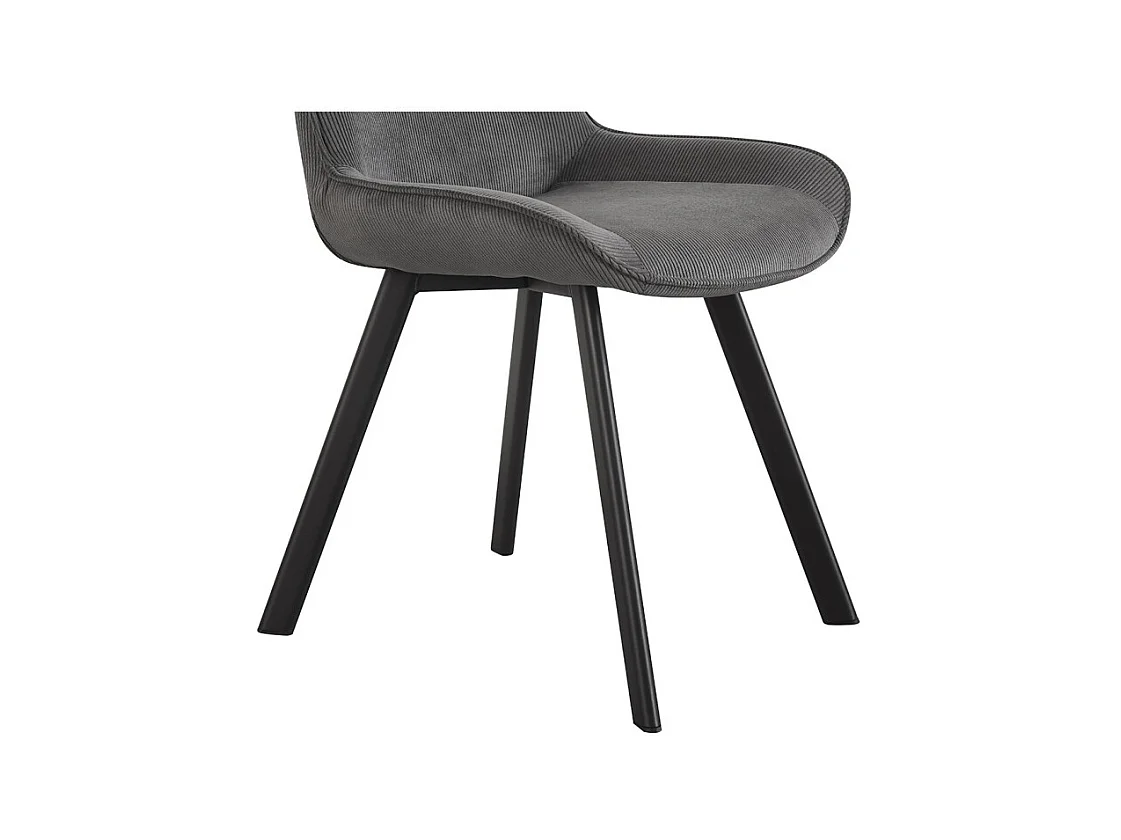 Cadeira de jantar LOLA – Veludo cotelê cinza – Pés de metal preto – Estilo design / industrial