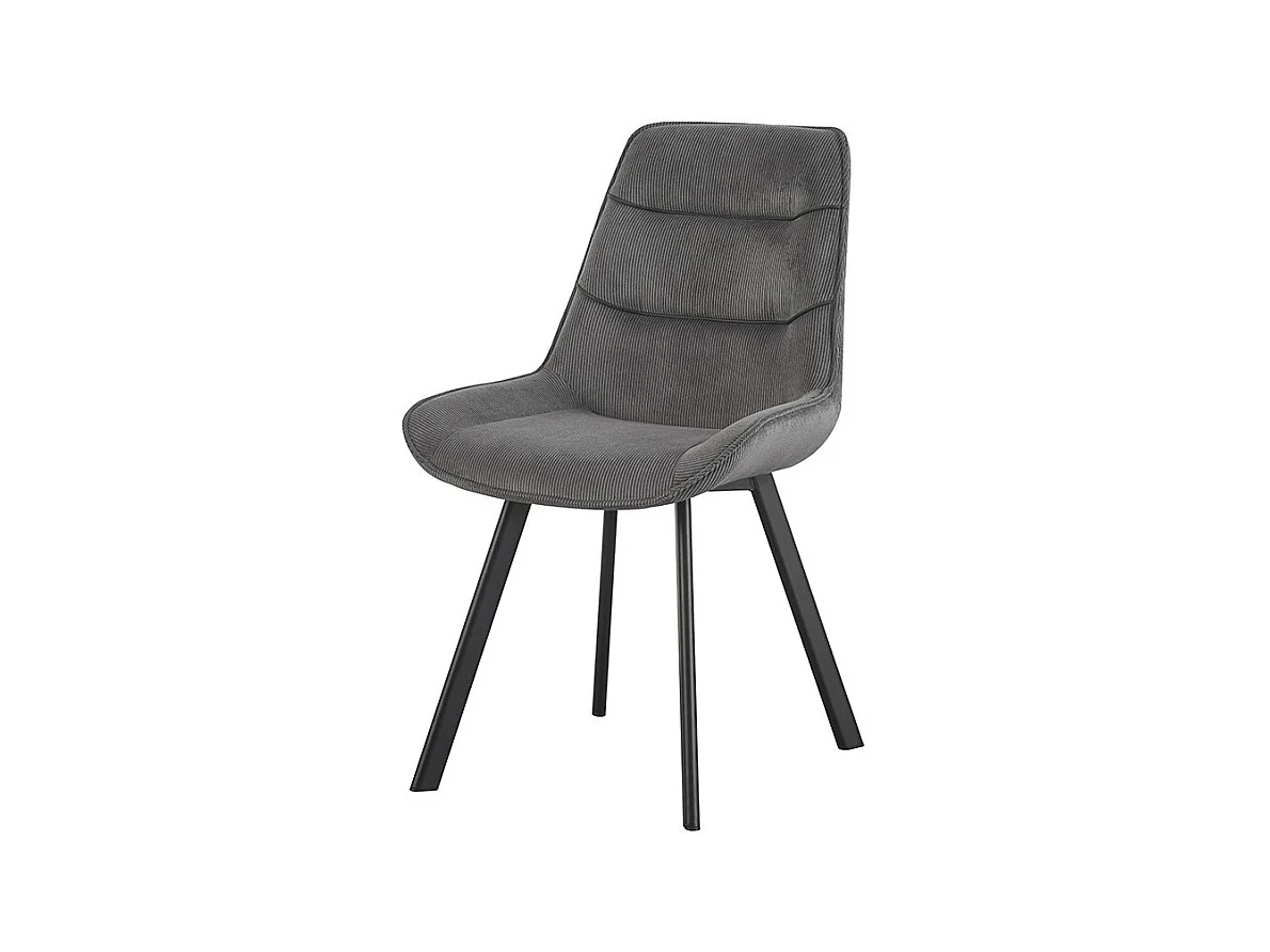 Eetkamerstoel LOLA - Geribbeld fluweel grijs - Zwarte metalen poten - Design/industriële stijl