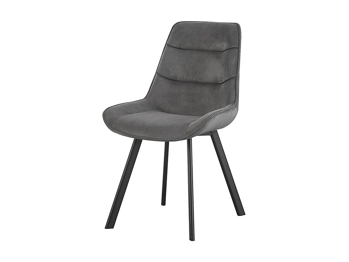 Chaise de salle à manger LOLA – Velours côtelé gris – Pieds en métal noir – Style design / industriel