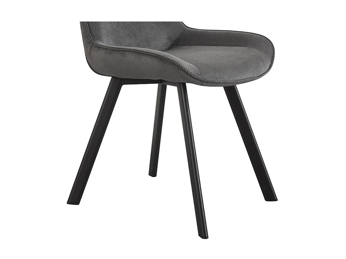 Chaise de salle à manger LOLA – Velours côtelé gris – Pieds en métal noir – Style design / industriel