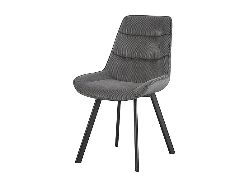 Chaise de salle à manger LOLA – Velours côtelé gris – Pieds en métal noir – Style design / industriel