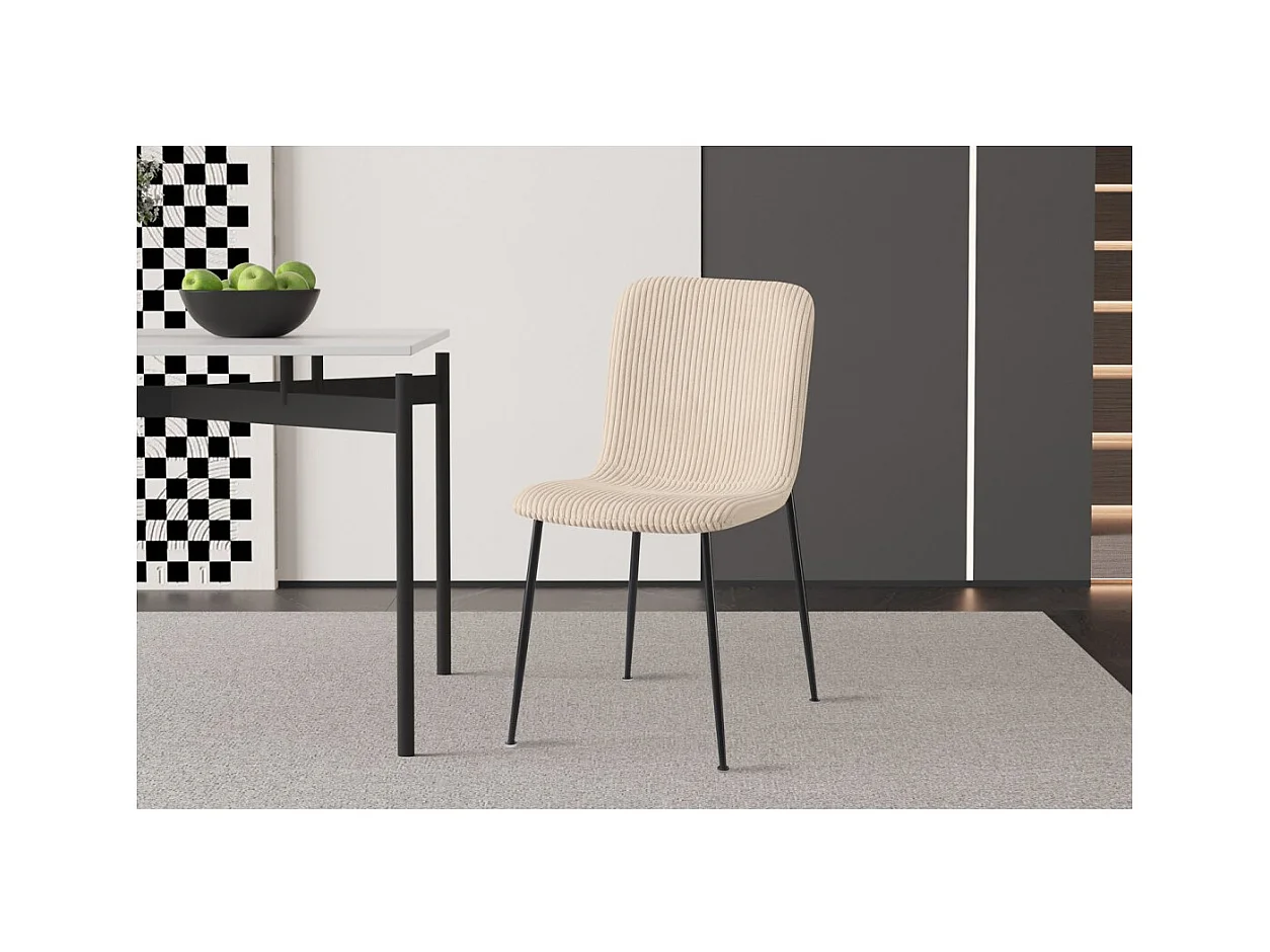 Cadeira de jantar CORDUROY – Veludo cotelê bege – Pés de metal preto – Estilo design
