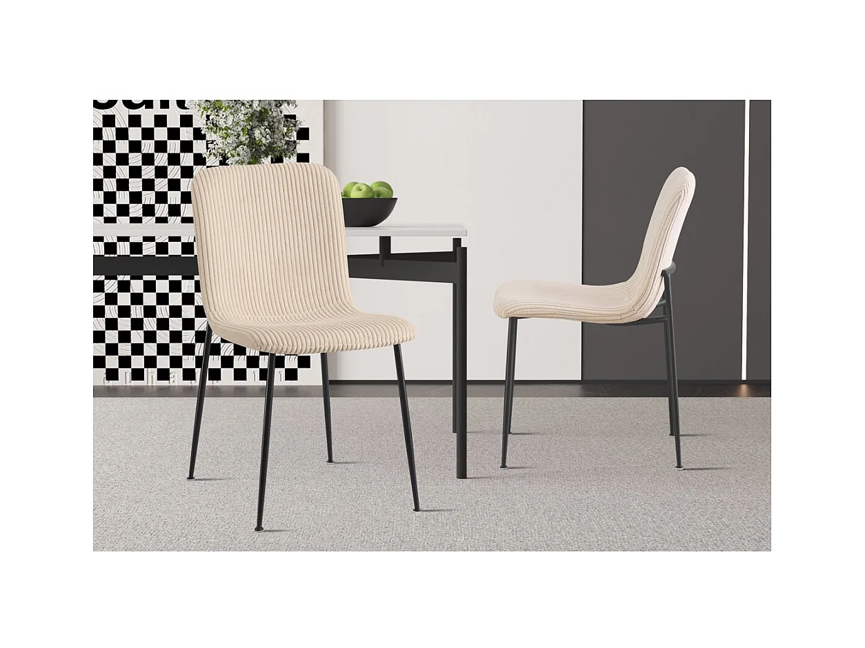 Cadeira de jantar CORDUROY – Veludo cotelê bege – Pés de metal preto – Estilo design