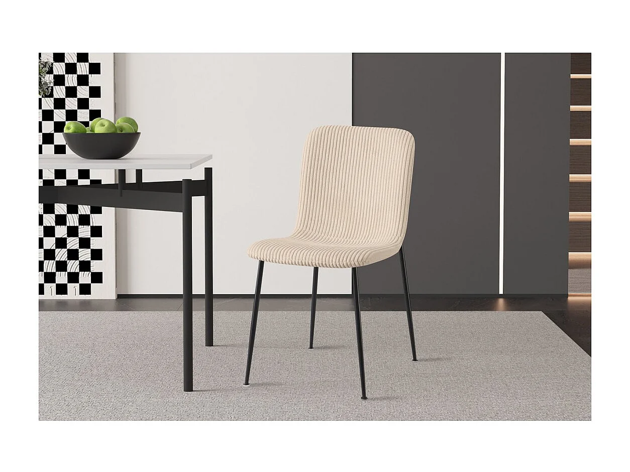 Chaise de salle à manger CORDUROY – Velours côtelé beige – Pieds en métal noir – Style design