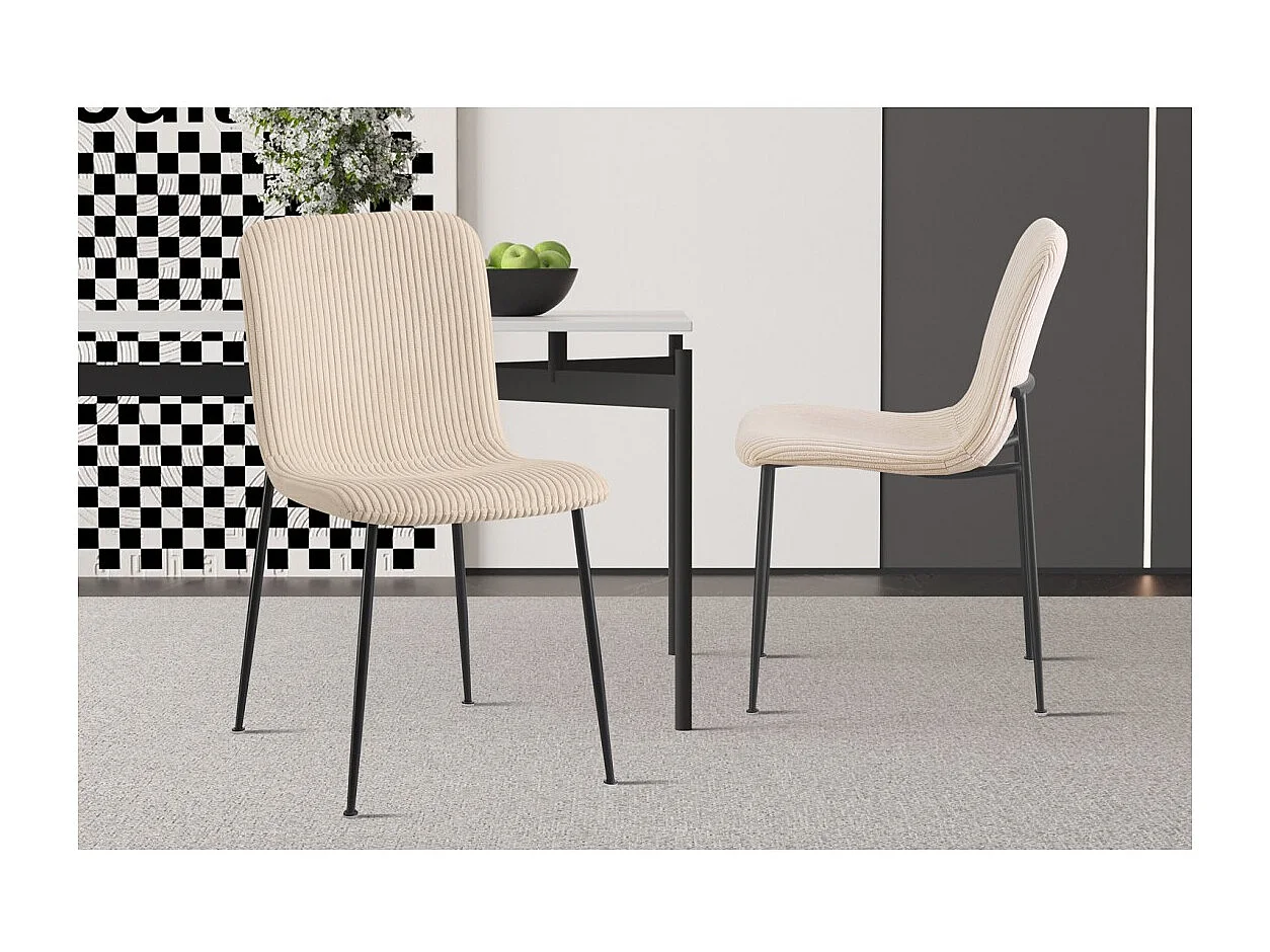 Chaise de salle à manger CORDUROY – Velours côtelé beige – Pieds en métal noir – Style design