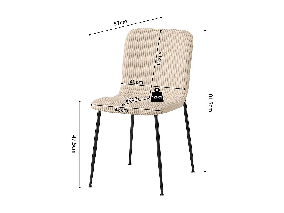 Eetkamerstoel CORDUROY – Ribfluweel beige – Zwarte metalen poten – Designstijl