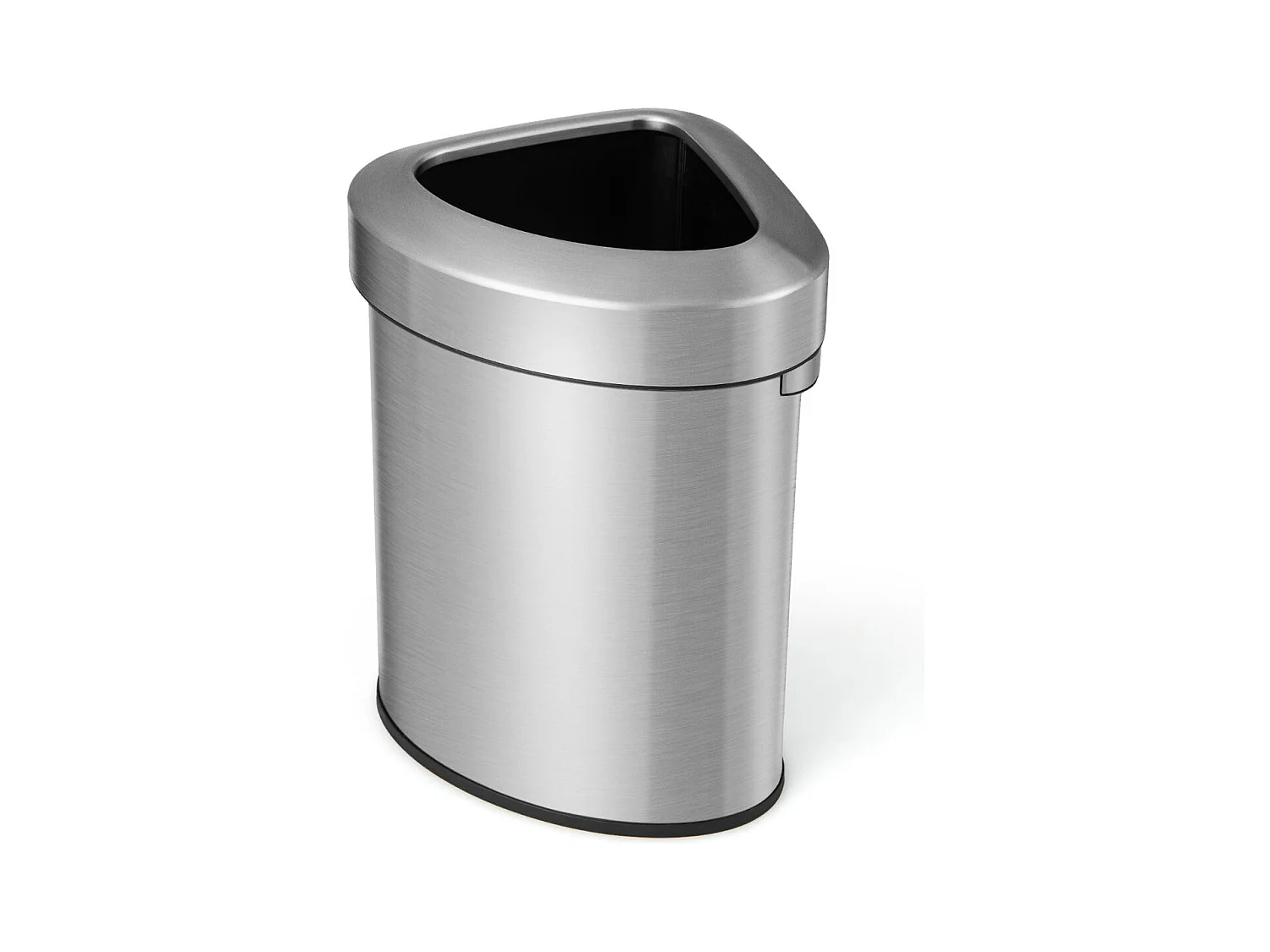 Lixeira de canto em aço inoxidável de 60 litros com tampa em forma de leque com fundo antiderrapante prateado 20_0009122