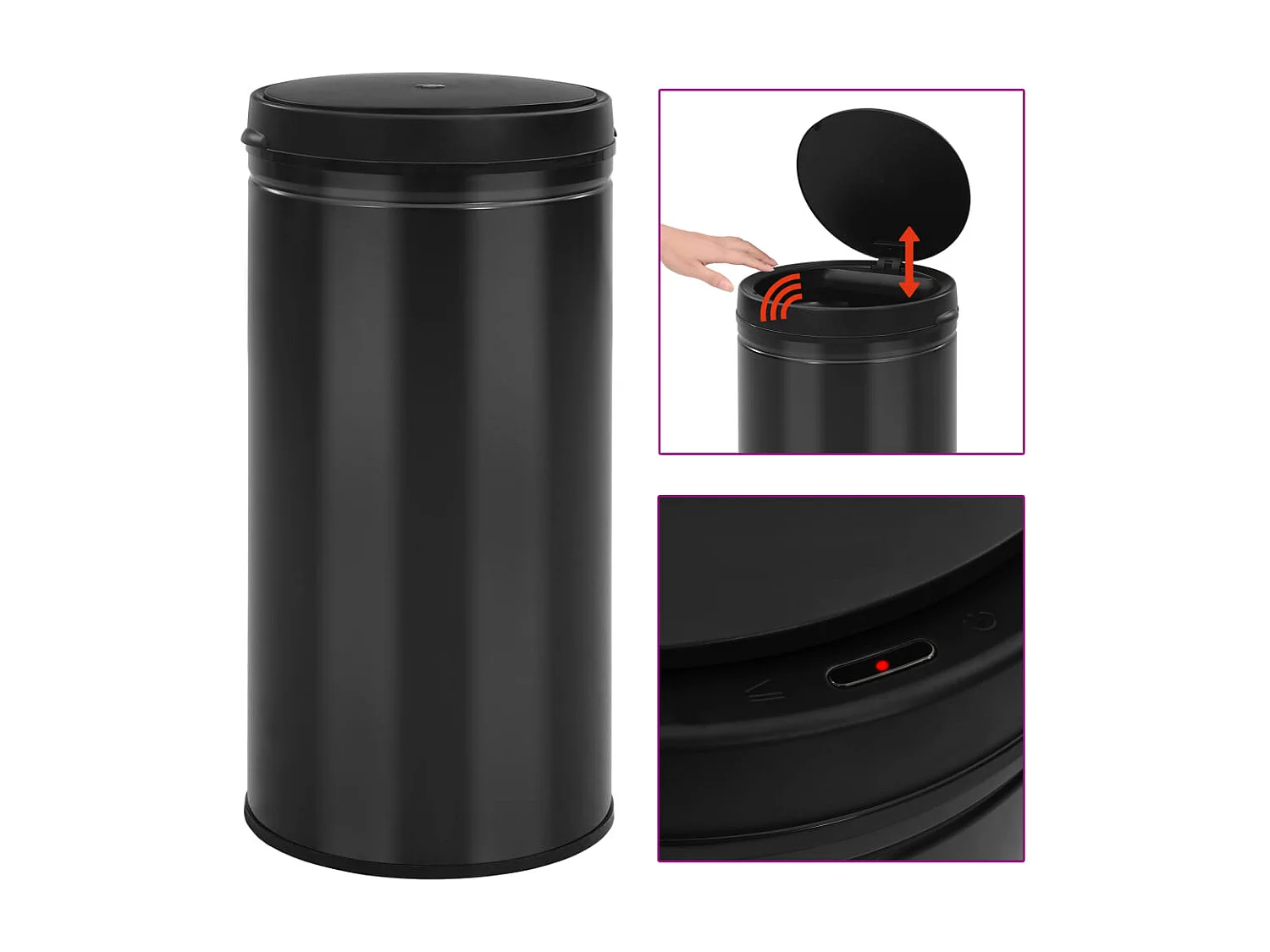 Lixeira com sensor automático 70 L aço carbono preto 02_0043843