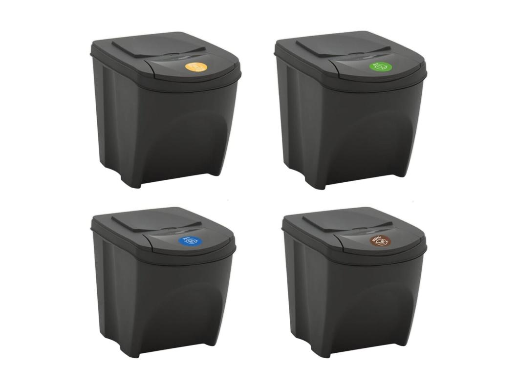 Juego de 4 cubos de basura apilables de 100 L en polipropileno gris 02_0043895