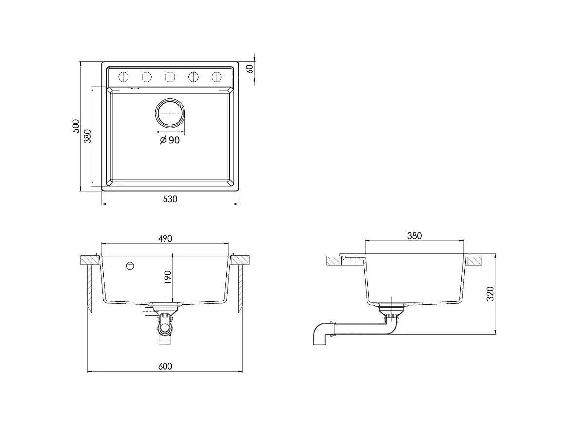 Évier de cuisine avec grise 53 x 50 x 20.3 cm 02_0002382