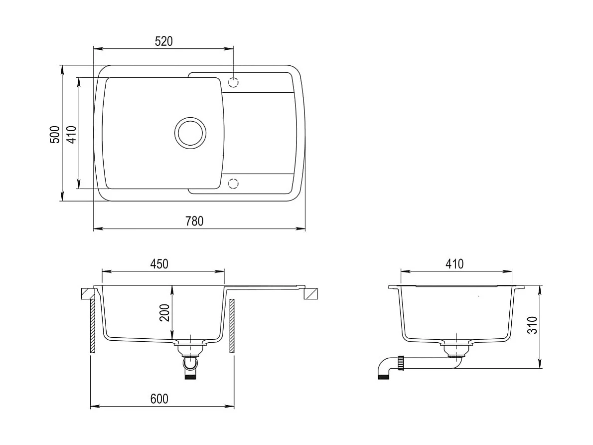 Fregadero de cocina de un seno 78 x 50 cm granito beige 02_0002337
