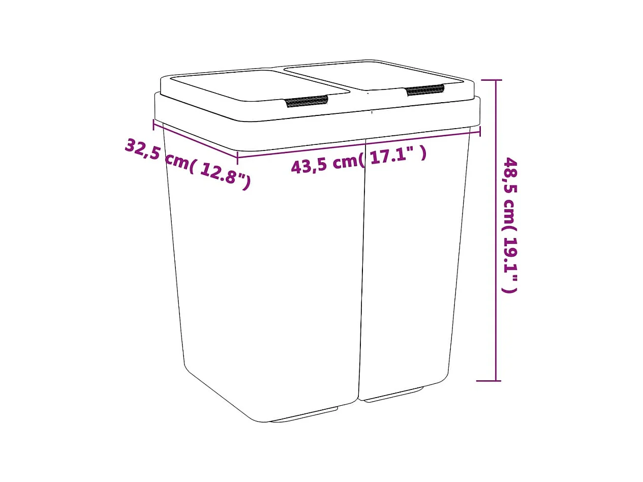 Poubelle double 2 x blanche 43.5 x 32.5 x 48.5 cm 02_0043840