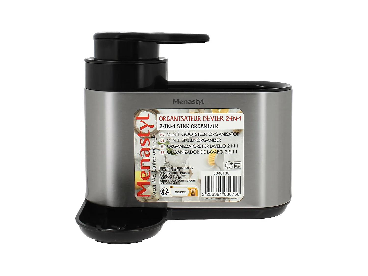 Menastyl - Organisateur Evier 2en1 16x13x18cm En Acier Inoxydable Et Plastique
