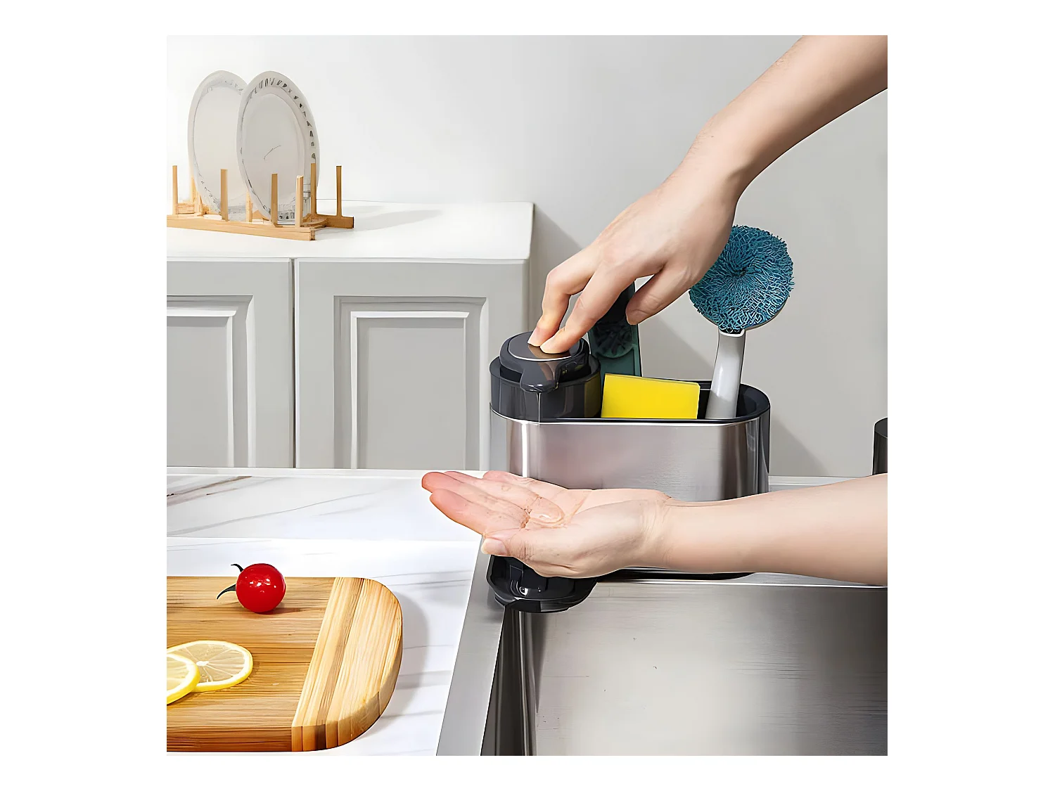 Menastyl - Organisateur Evier 2en1 16x13x18cm En Acier Inoxydable Et Plastique