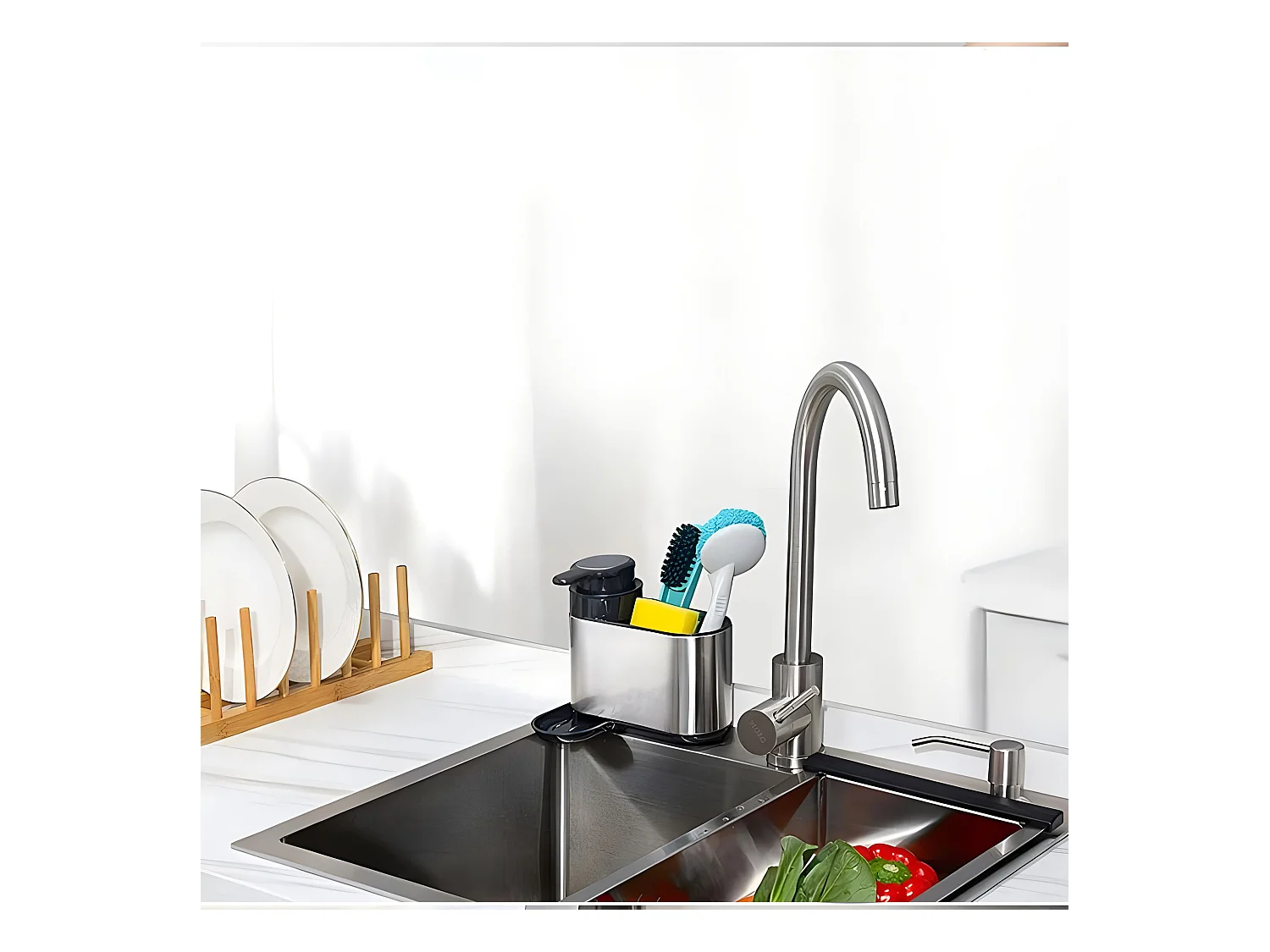 Menastyl - Organisateur Evier 2en1 16x13x18cm En Acier Inoxydable Et Plastique