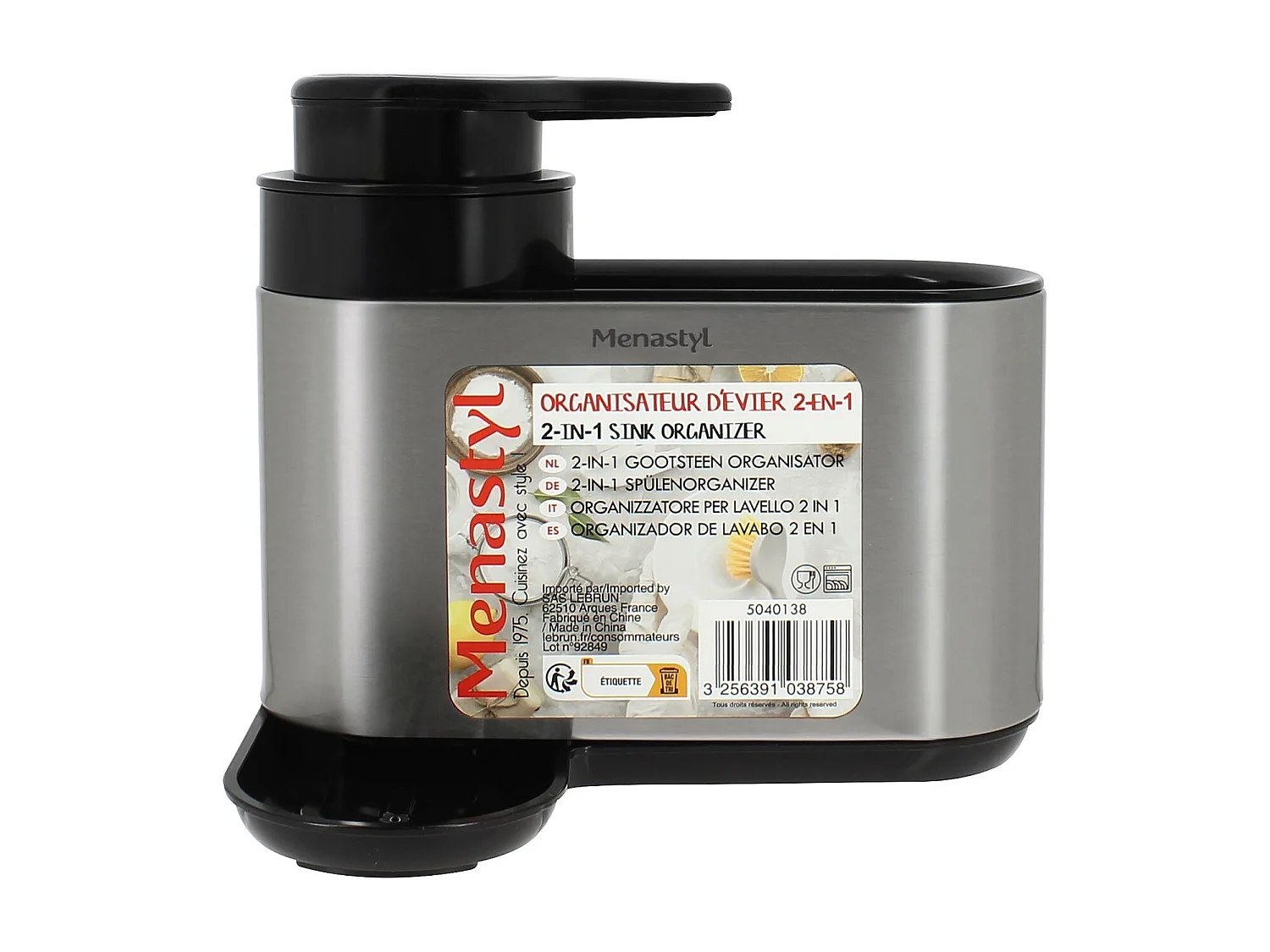 Menastyl - Organisateur Evier 2en1 16x13x18cm En Acier Inoxydable Et Plastique