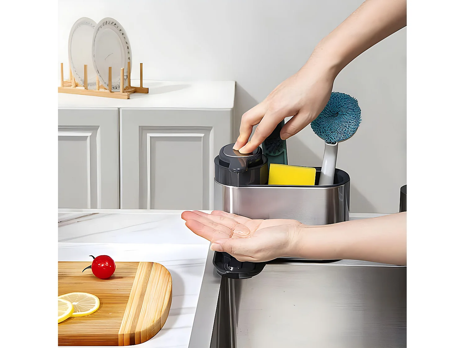 Menastyl - Organisateur Evier 2en1 16x13x18cm En Acier Inoxydable Et Plastique