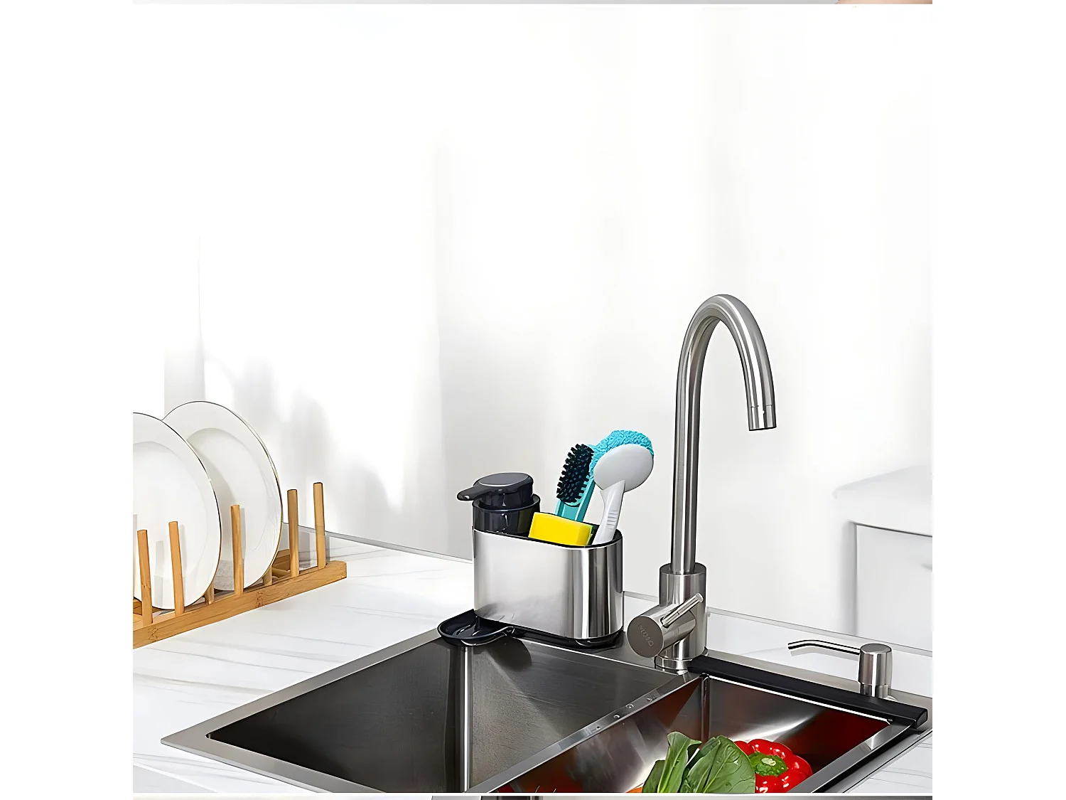 Menastyl - Organisateur Evier 2en1 16x13x18cm En Acier Inoxydable Et Plastique