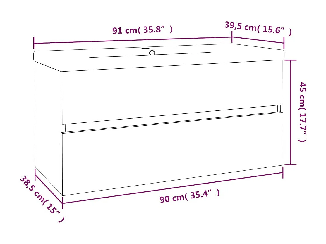 Mueble de lavabo con lavabo integrado 91 x 39,5 x 18,5 cm madera de ingeniería gris Sonoma 02_0006881