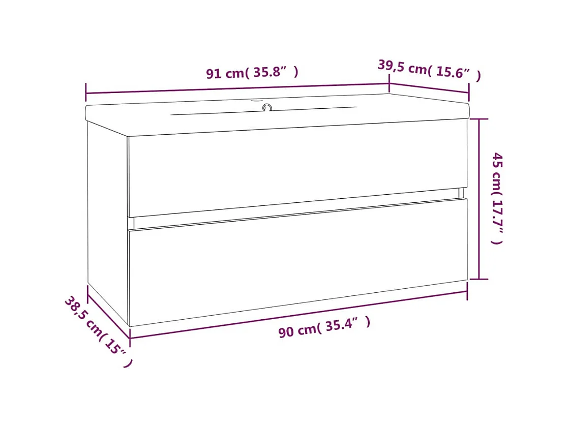 Meuble lavabo avec bassin bois beige 90 x 38.5 x 45 cm 02_0006871