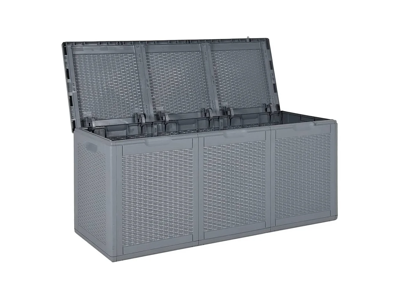 Baúl para muebles de jardín almacenaje gris PP ratán 270 litros 02_0013091