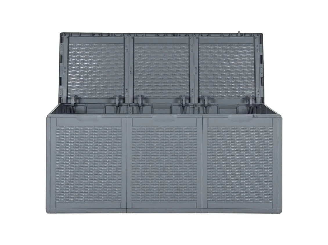 Baúl para muebles de jardín almacenaje gris PP ratán 270 litros 02_0013091