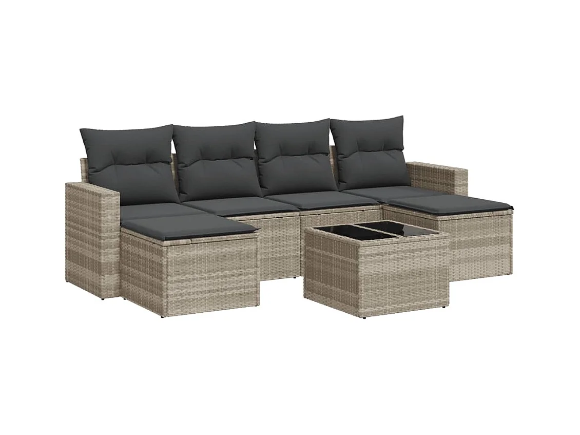 Salon de jardin avec coussins 7 pcs gris clair résine tressée