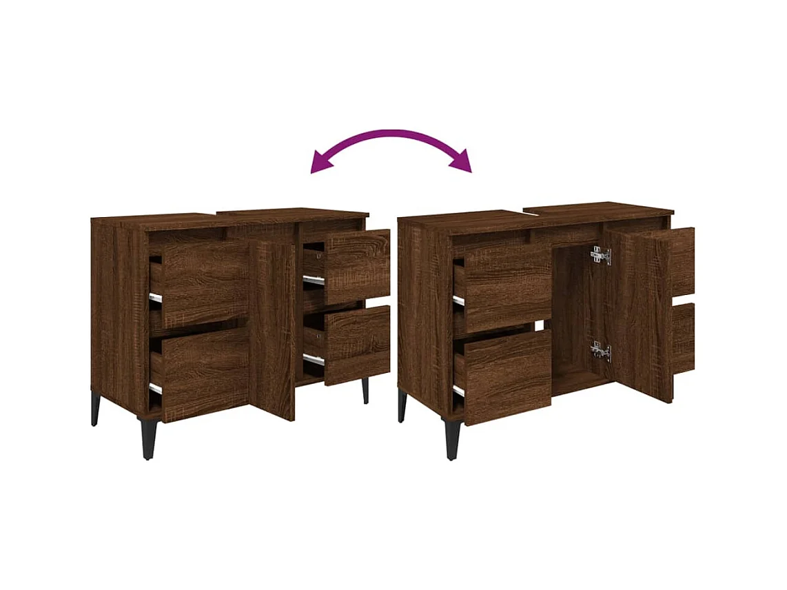 Armário de lavatório para móvel de pia 80 x 33 x 60 cm madeira engenharia carvalho marrom 02_0006827