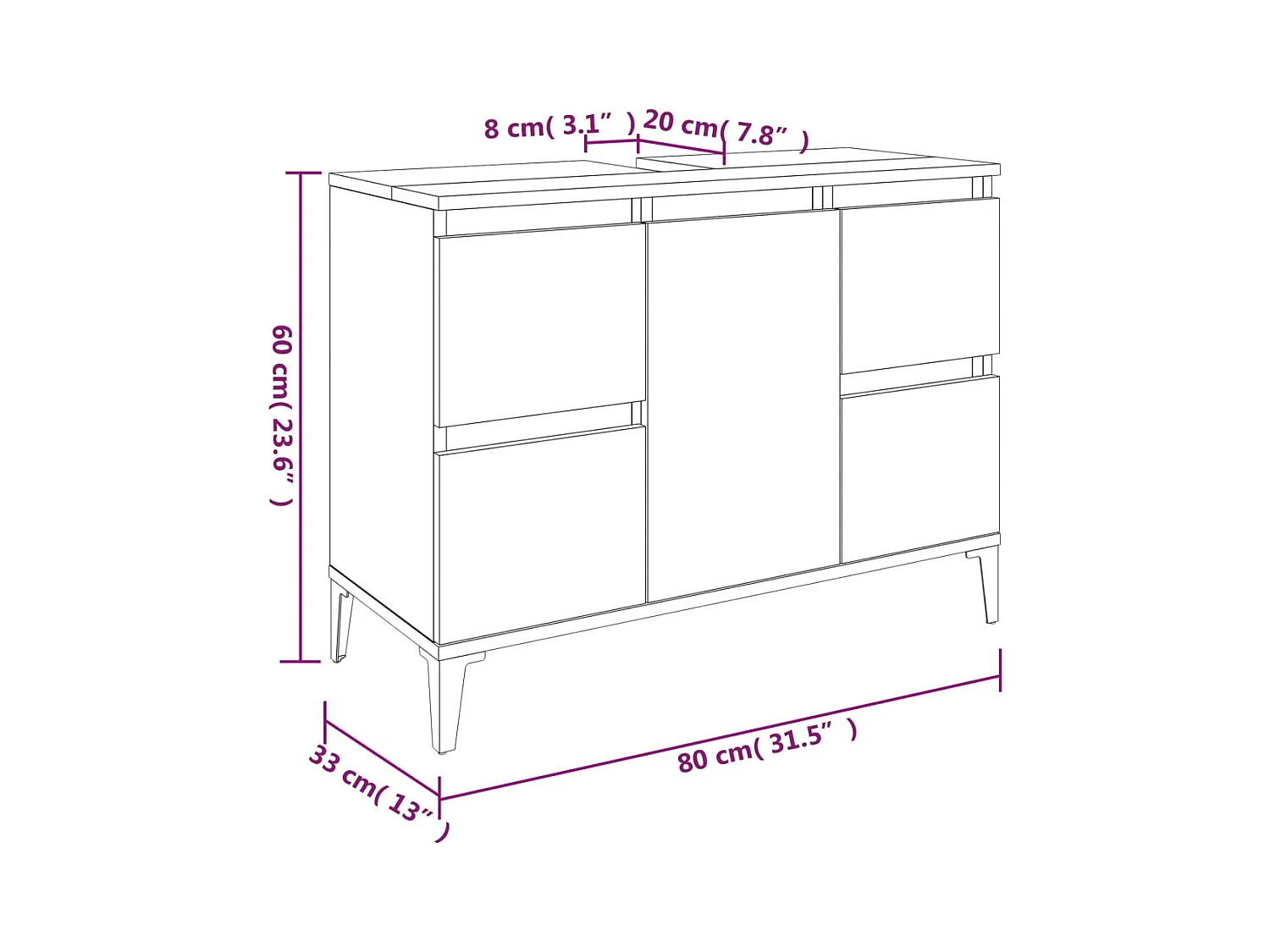 Mueble para lavabo mueble lavabo 80 x 33 x 60 cm madera contrachapada blanco 02_0006810