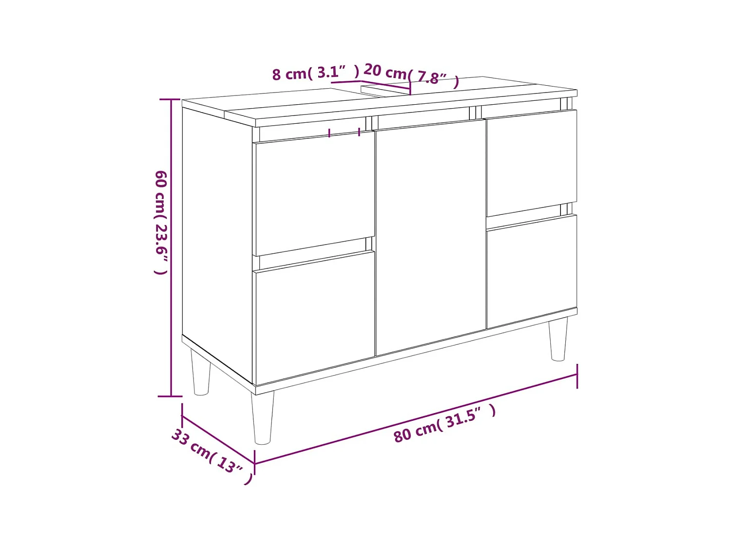 Mobile lavabo sottolavabo 80 x 33 x 60 cm in derivati ​​del legno rovere affumicato 02_0006820