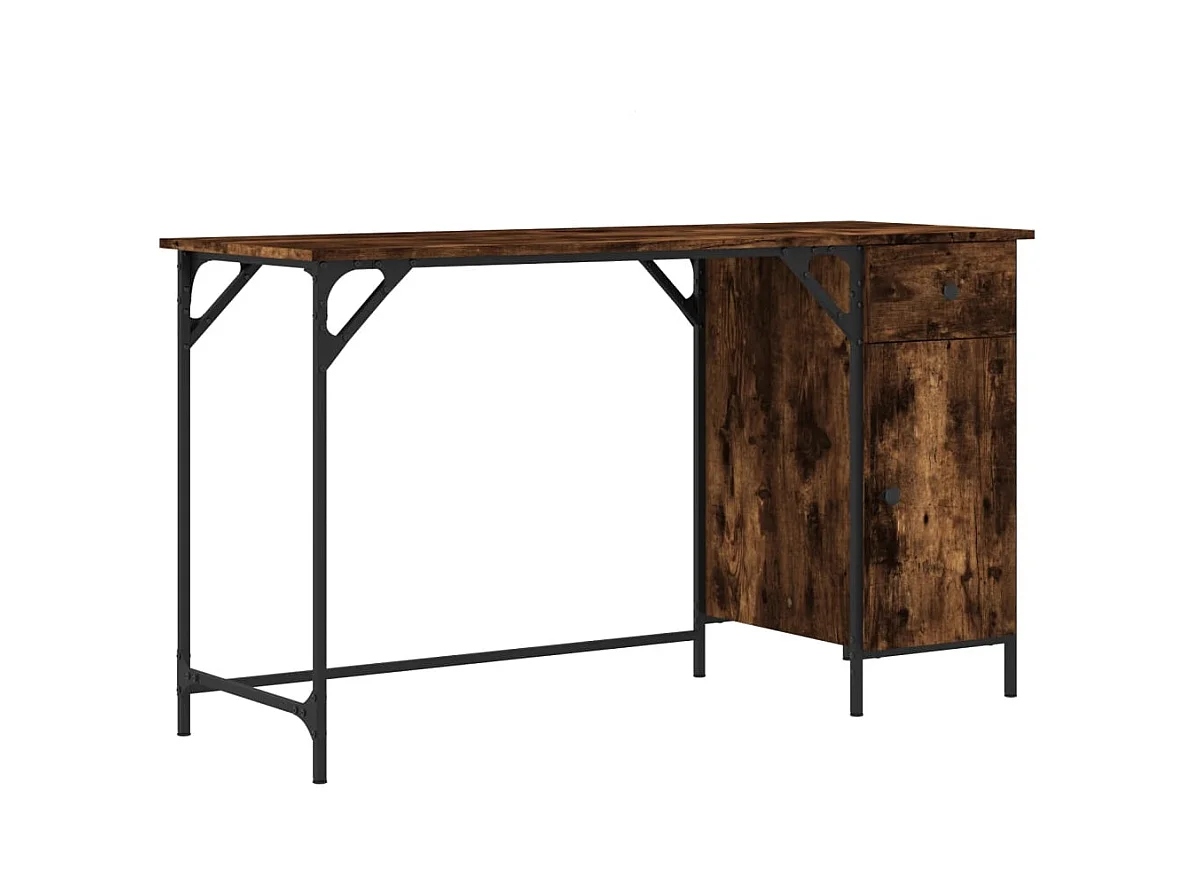 Scrivania tavolo postazione di lavoro mobile per computer studio per computer rovere affumicato 131 x 48 x 75 cm derivati ​​del legno marrone 02_0023726