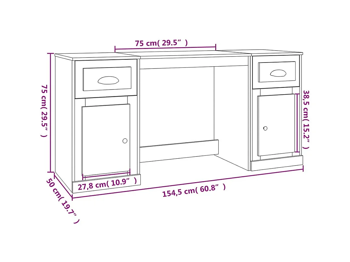 Bureau table poste de bois marron 154.5 x 50 x 75 cm 02_0023399
