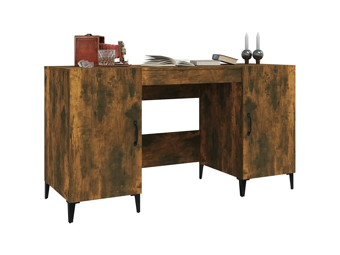 Scrivania tavolo postazione di lavoro mobile per computer studio IT rovere affumicato 140 x 50 x 75 cm derivati ​​del legno marrone 02_0023580