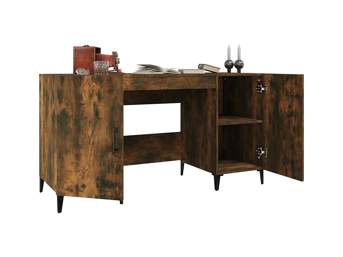 Scrivania tavolo postazione di lavoro mobile per computer studio IT rovere affumicato 140 x 50 x 75 cm derivati ​​del legno marrone 02_0023580