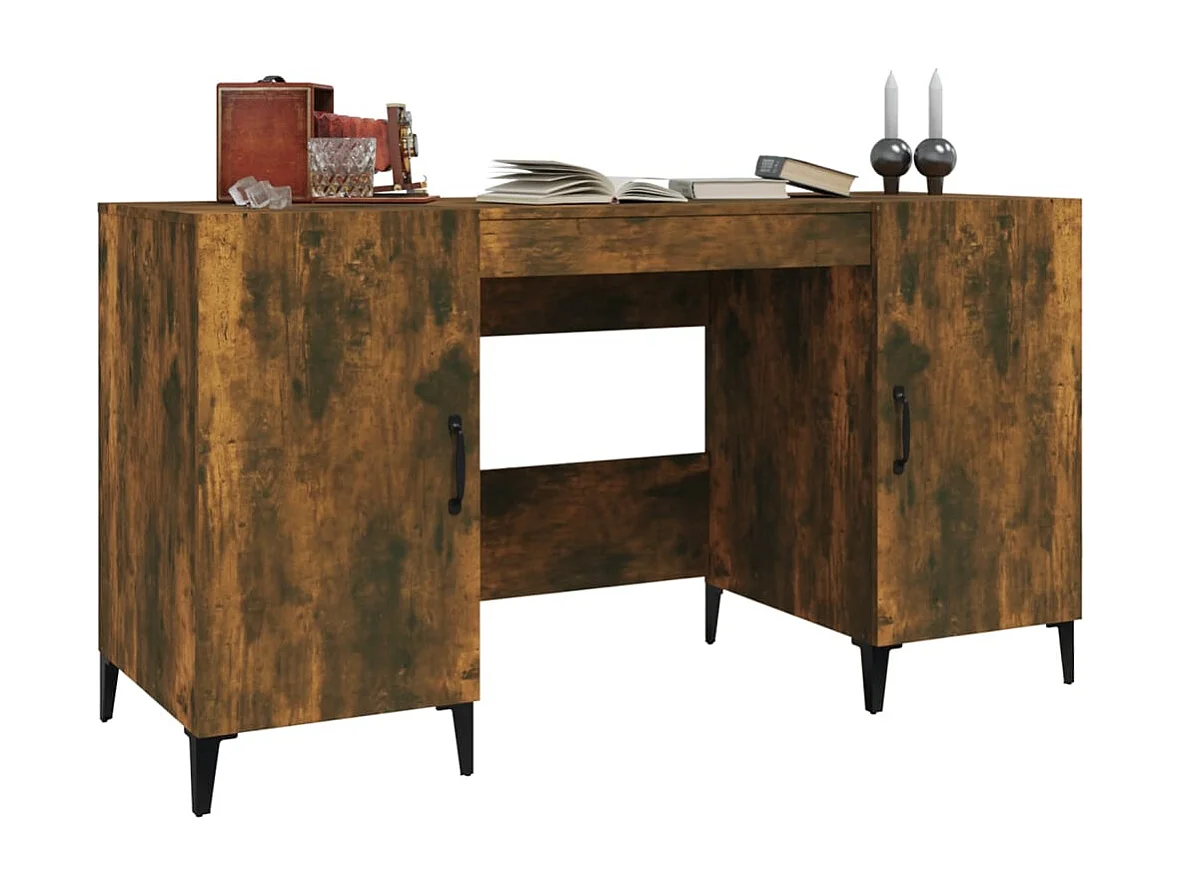 Scrivania tavolo postazione di lavoro mobile per computer studio IT rovere affumicato 140 x 50 x 75 cm derivati ​​del legno marrone 02_0023580