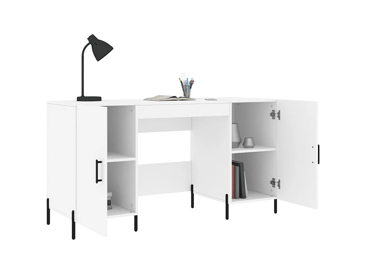 Scrivania tavolo postazione di lavoro mobile per computer studio 140 x 50 x 75 cm derivati ​​del legno bianco 02_0023517