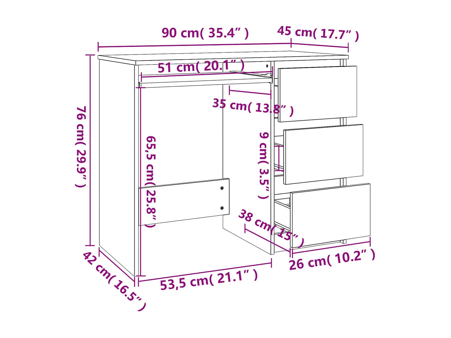 Scrivania tavolo postazione di lavoro mobile per computer studio 90 x 45 x 76 cm derivati ​​del legno grigio 02_0023849